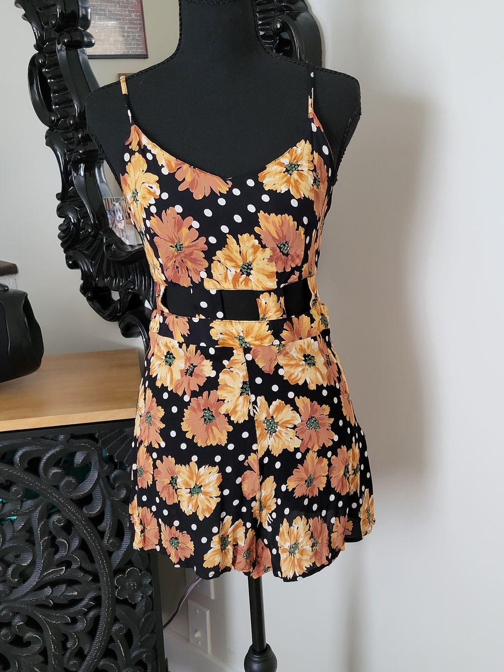 Topshop Black Floral Polka Dot Romper
